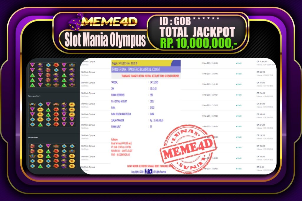 Bukti Jp MEME4D Slot Online 14 November 2025