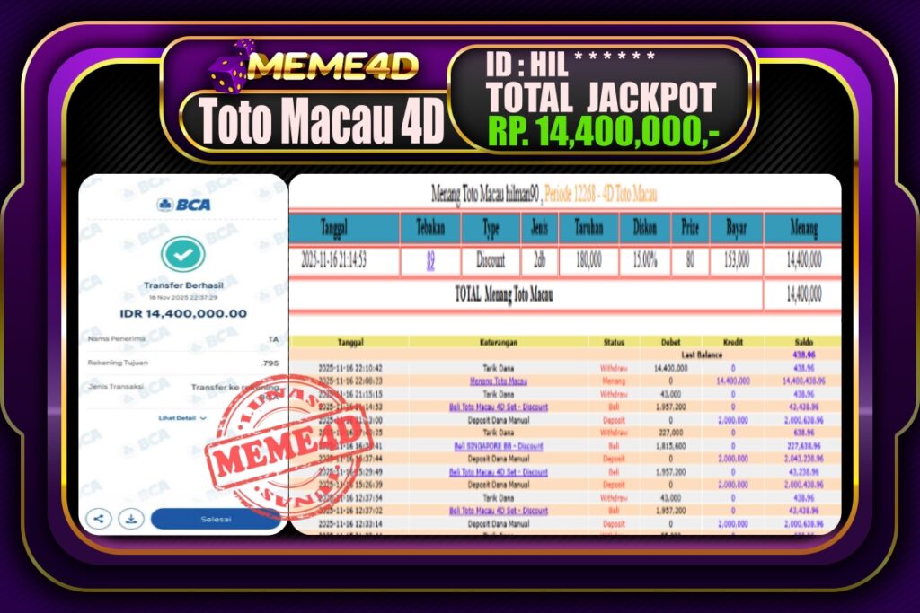 Bukti Jp MEME4D Togel Online 17 November 2025