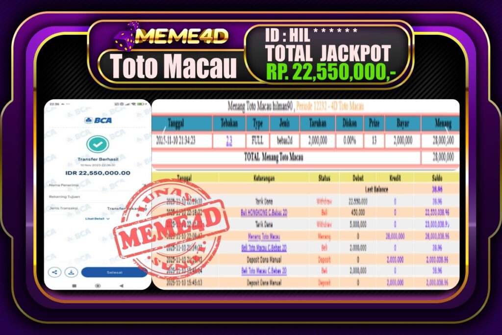 Bukti Jp MEME4D Togel Online 11 November 2025