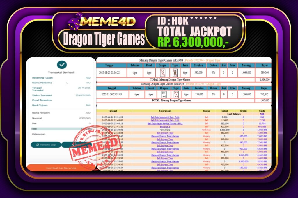 Bukti Jp MEME4D Casino Online 21 November 2025