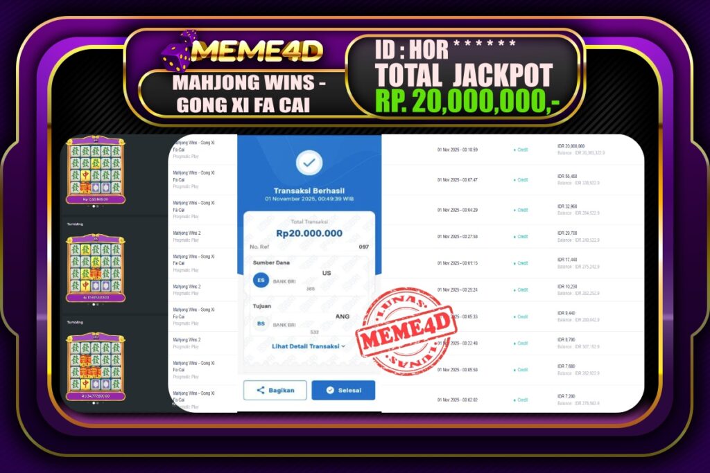 Bukti Jp MEME4D Slot Online 01 November 2025