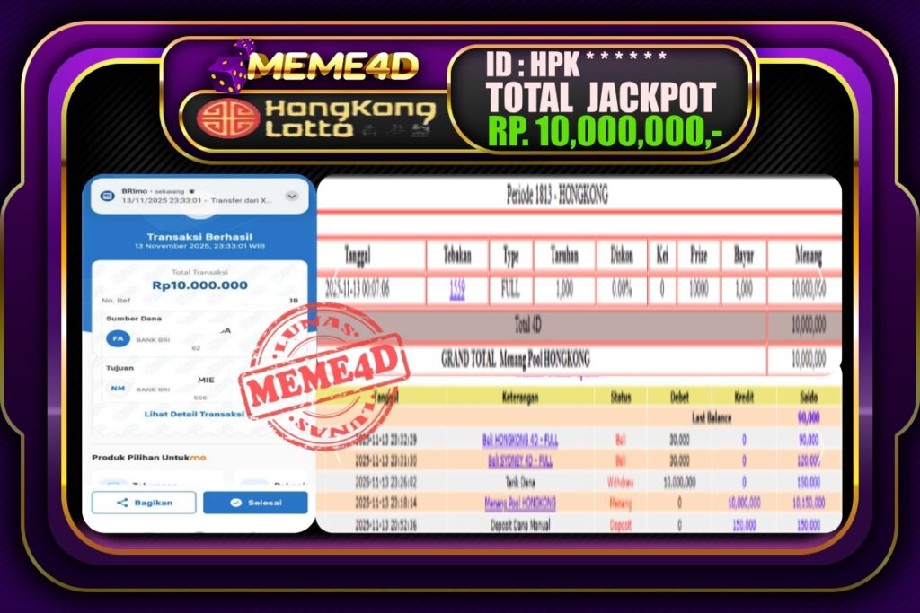 Bukti Jp MEME4D Togel Online 14 November 2025