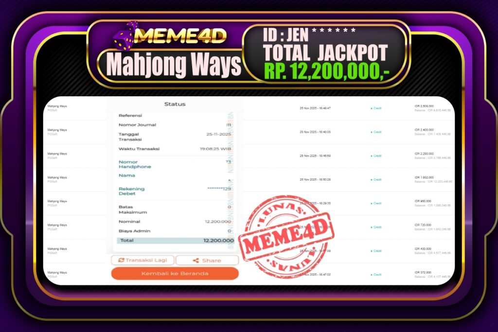 Bukti Jp MEME4D Slot Online 26 November 2025