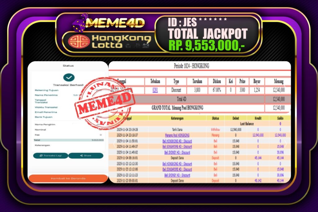 Bukti Jp MEME4D Togel Online 25 November 2025