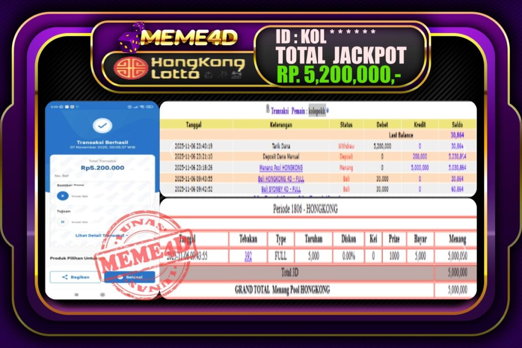 Bukti Jp MEME4D Togel Online 07 November 2025