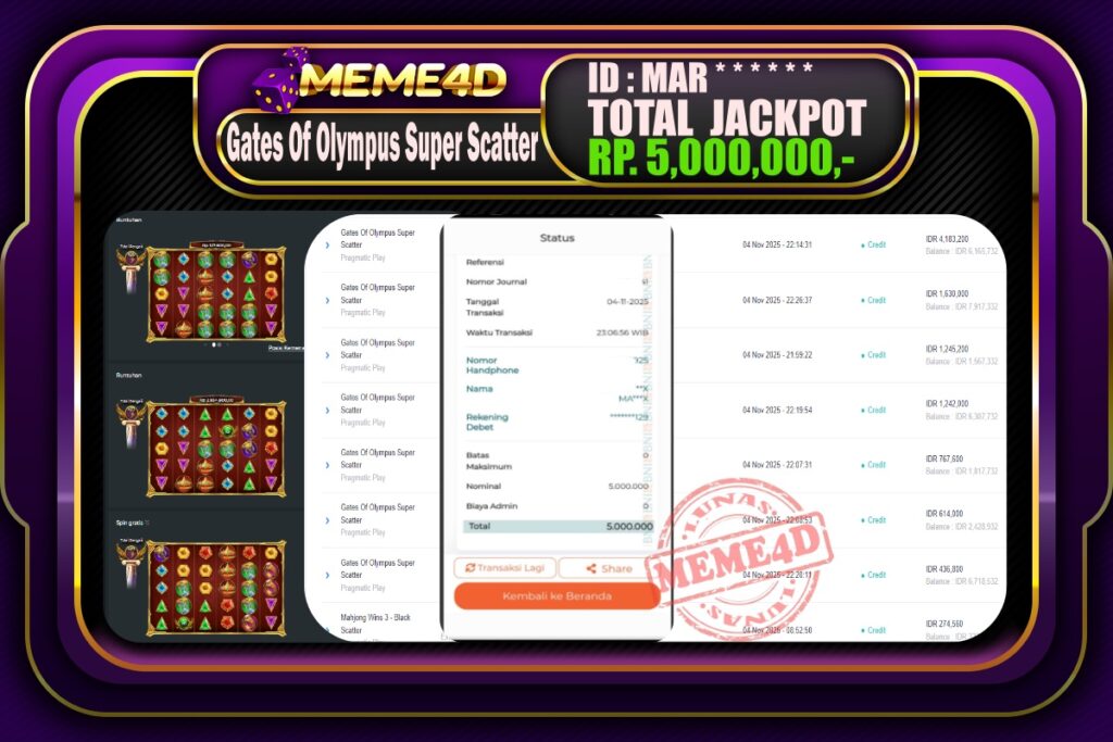 Bukti Jp MEME4D Slot Online 05 November 2025