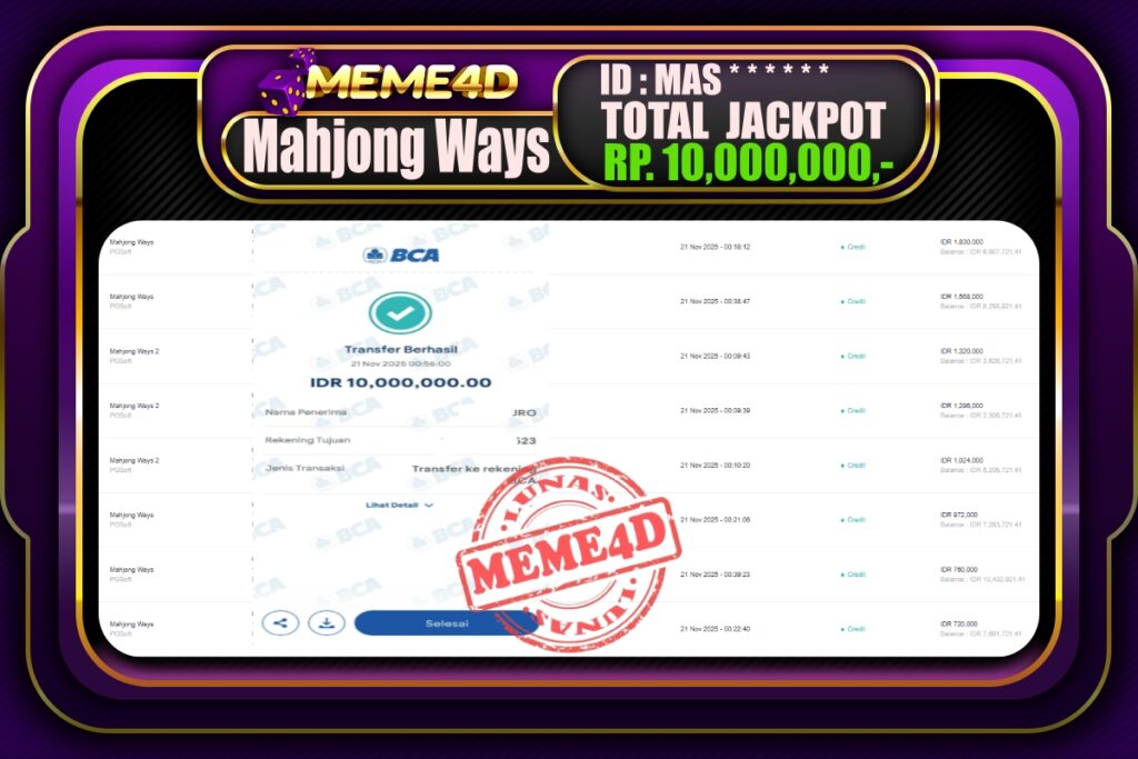 Bukti Jp MEME4D Slot Online 21 November 2025