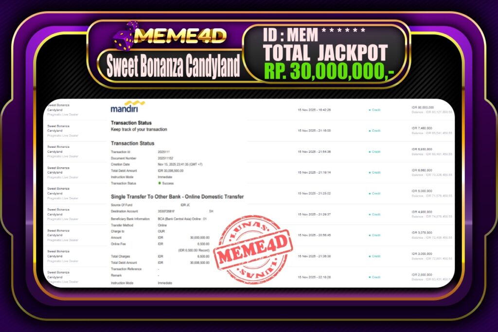 Bukti Jp MEME4D Slot Online 16 November 2025