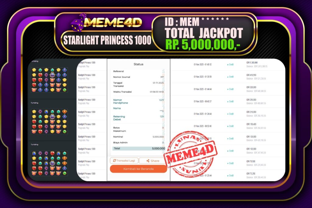 Bukti Jp MEME4D Slot Online 01 November 2025