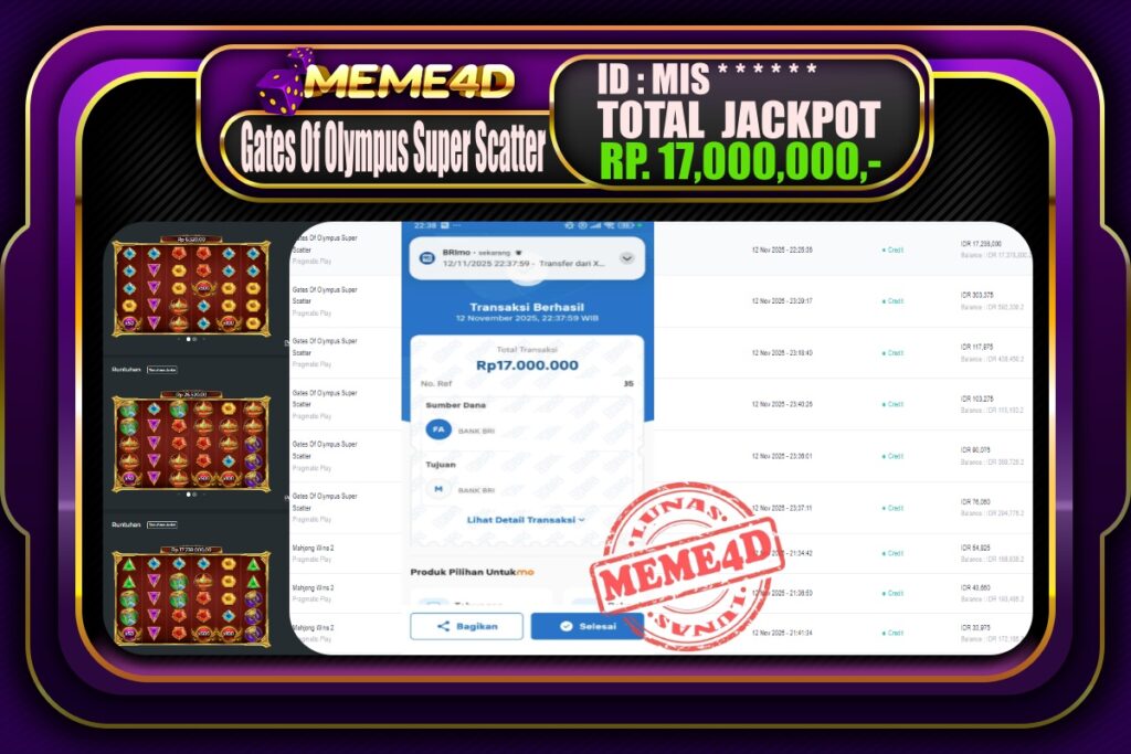 Bukti Jp MEME4D Slot Online 13 November 2025