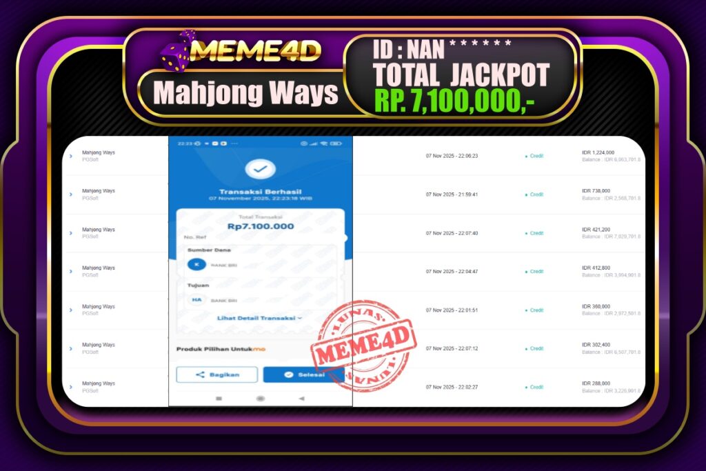 Bukti Jp MEME4D Slot Online 08 November 2025