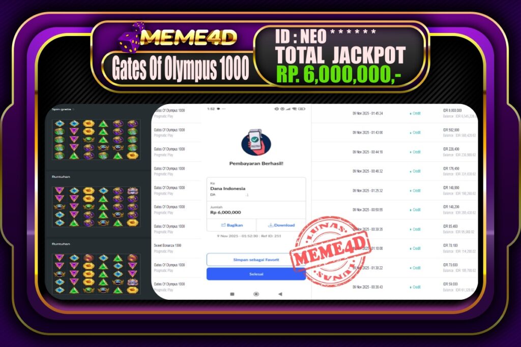 Bukti Jp MEME4D Slot Online 09 November 2025