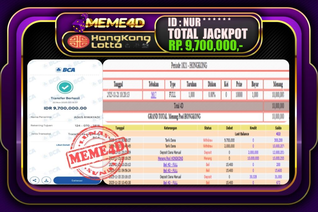 Bukti Jp MEME4D Togel Online 22 November 2025