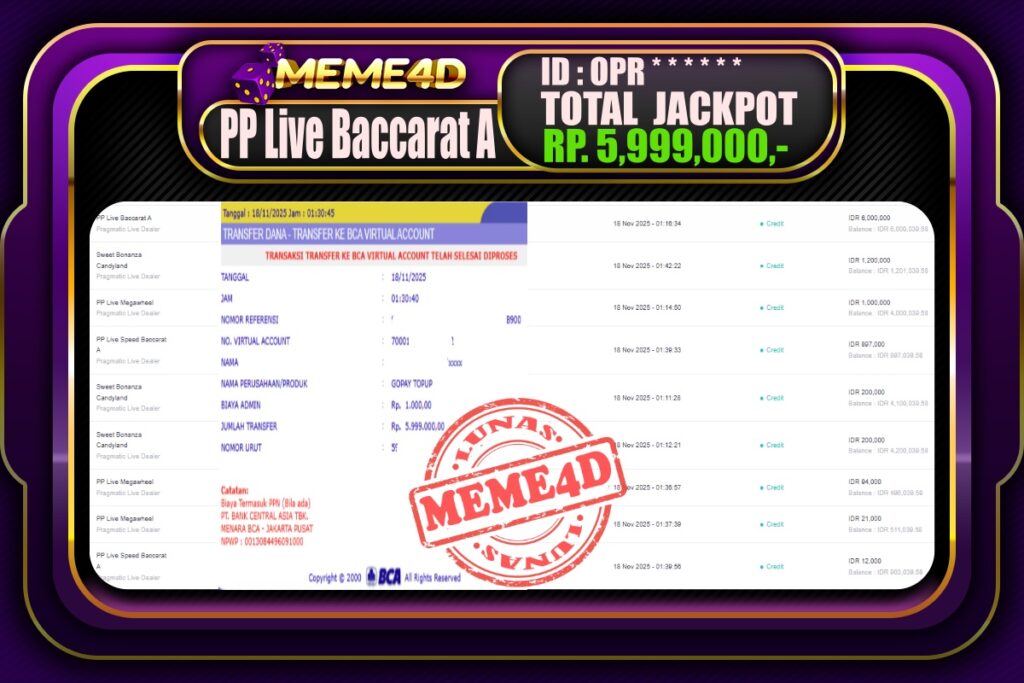 Bukti Jp MEME4D Casino Online 18 November 2025
