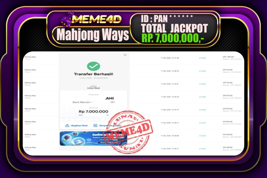 Bukti Jp MEME4D Slot Online 17 November 2025