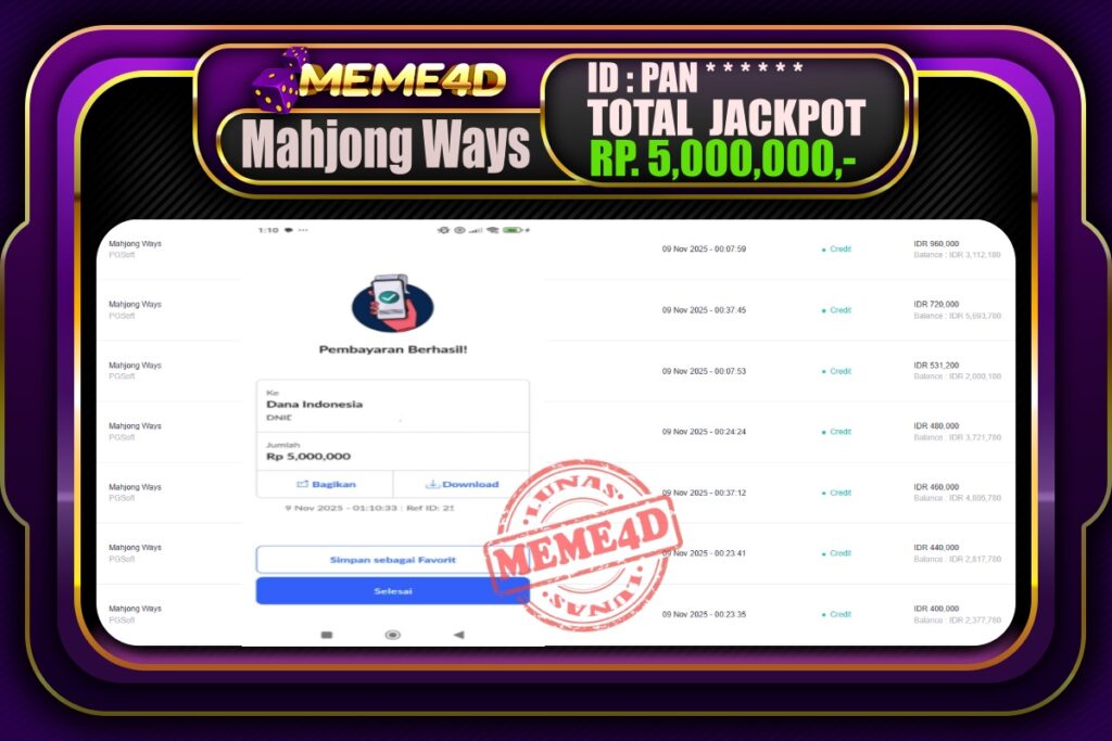 Bukti Jp MEME4D Slot Online 09 November 2025
