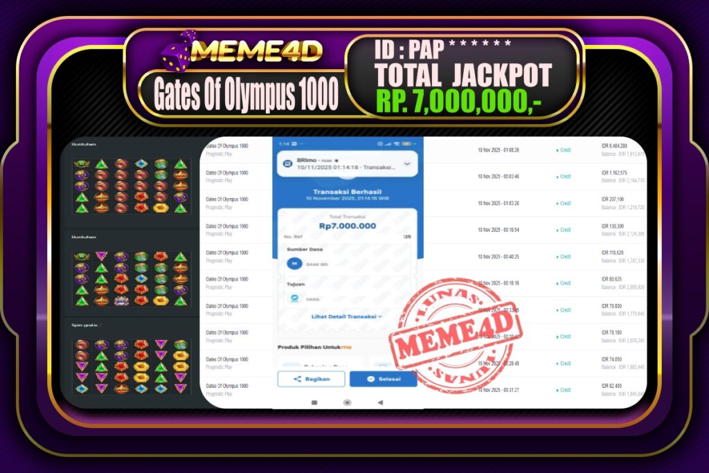 Bukti Jp MEME4D Slot Online 10 November 2025