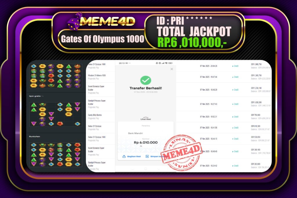 Bukti Jp MEME4D Slot Online 08 November 2025
