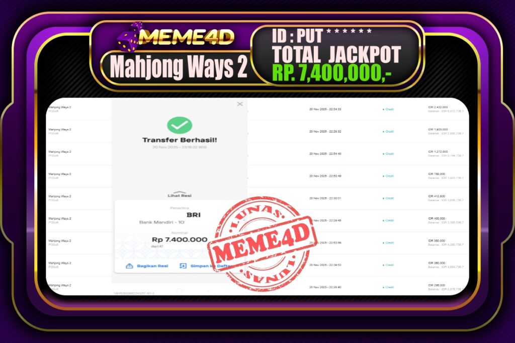Bukti Jp MEME4D Slot Online 21 November 2025