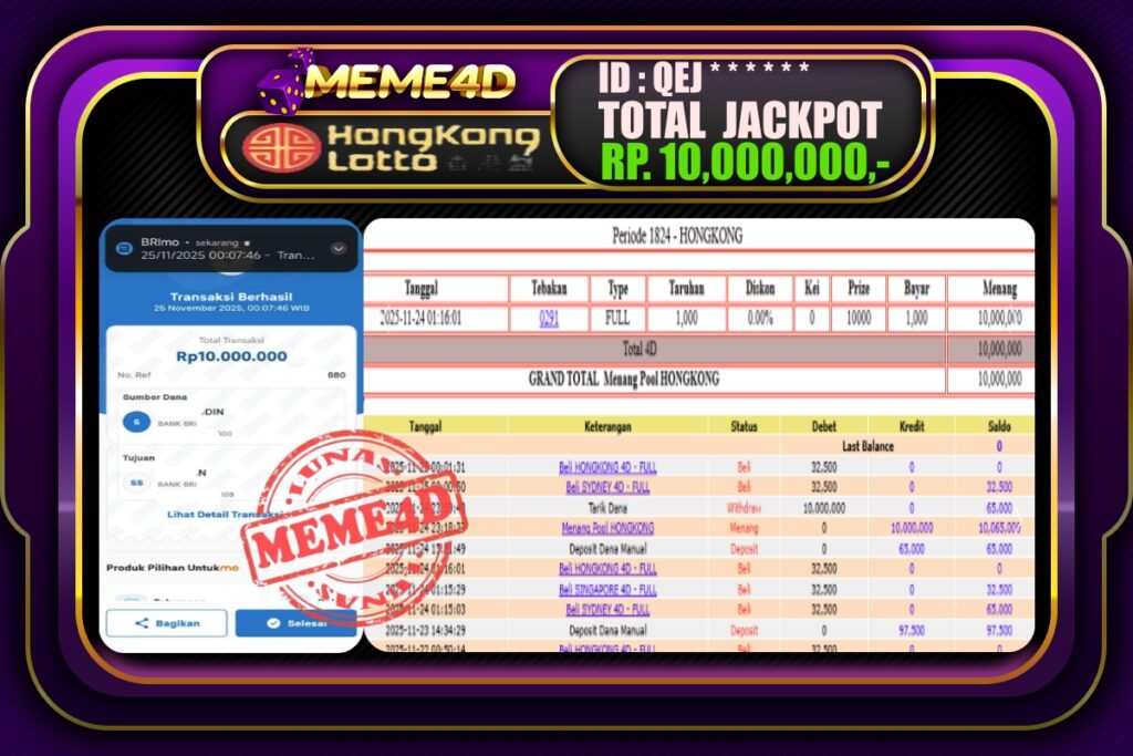 Bukti Jp MEME4D Togel Online 25 November 2025