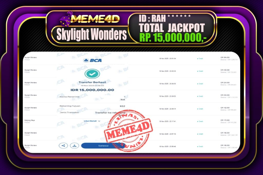 Bukti Jp MEME4D Slot Online 19 November 2025