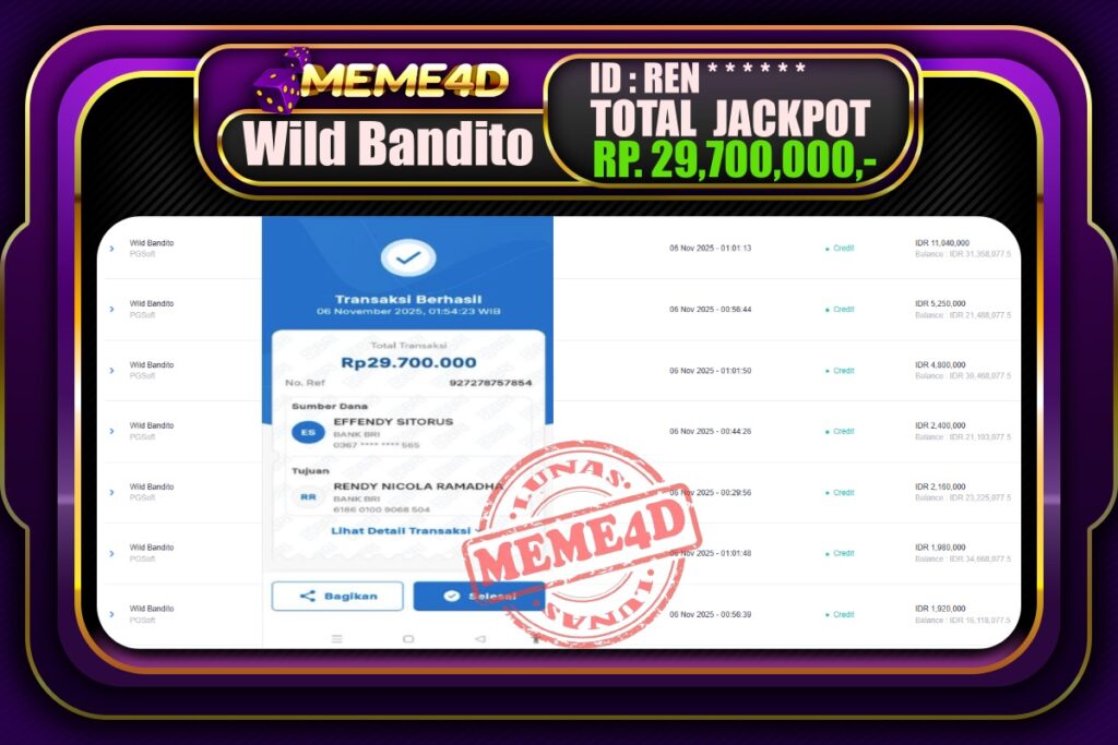 Bukti Jp MEME4D Slot Online 06 November 2025