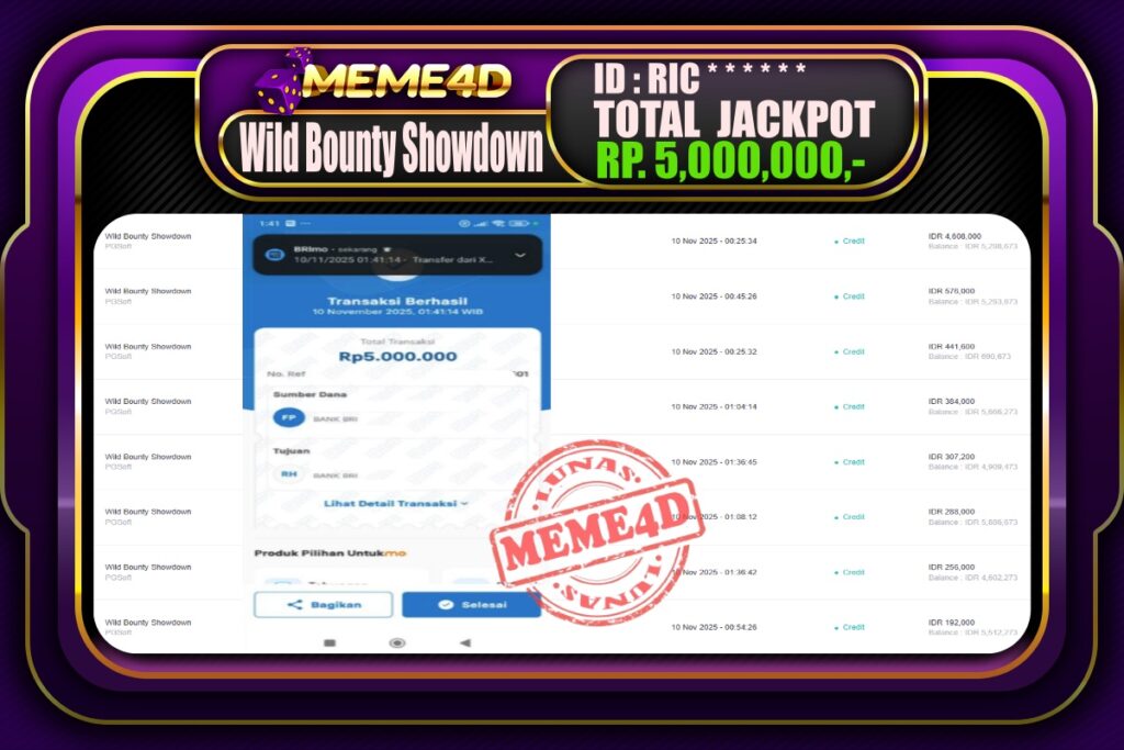 Bukti Jp MEME4D Slot Online 10 November 2025