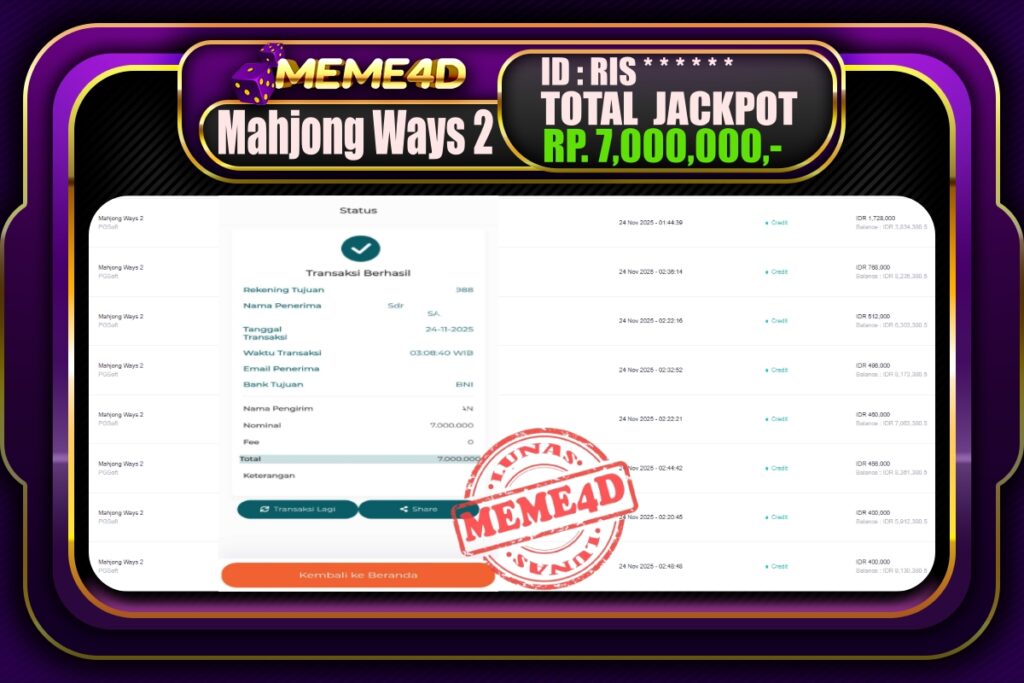 Bukti Jp MEME4D Slot Online 24 November 2025