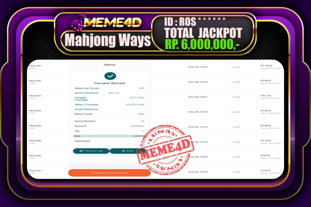 Bukti Jp MEME4D Slot Online 25 November 2025