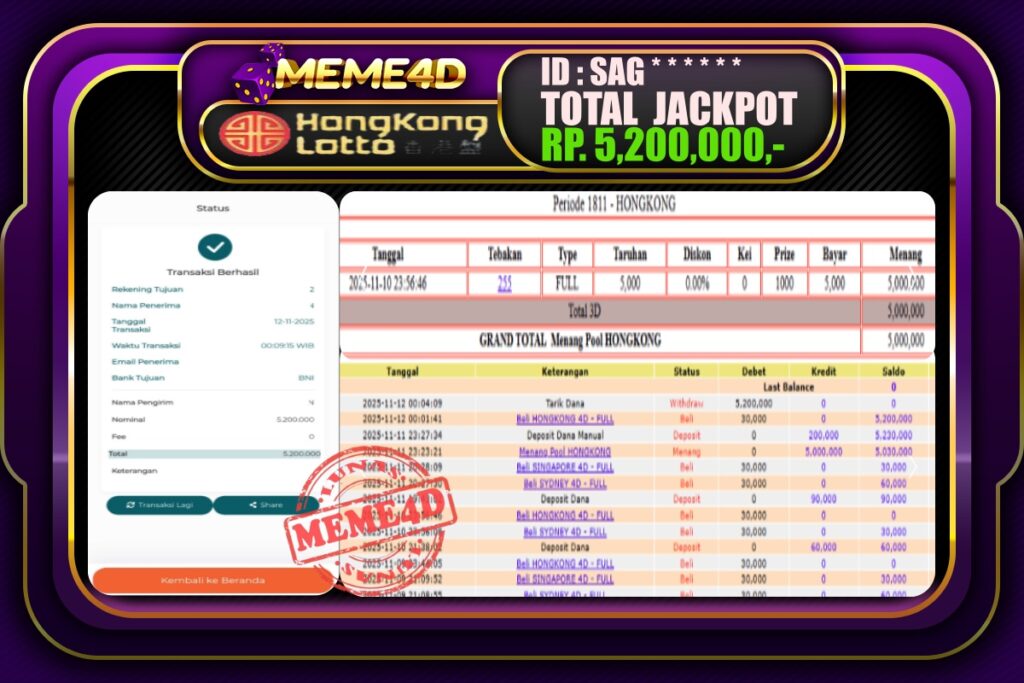 Bukti Jp MEME4D Togel Online 12 November 2025