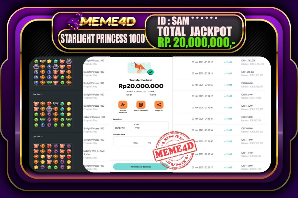 Bukti Jp MEME4D Slot Online 04 November 2025