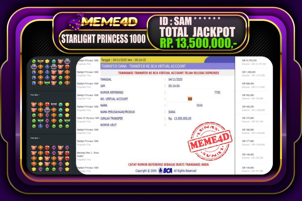 Bukti Jp MEME4D Slot Online 04 November 2025