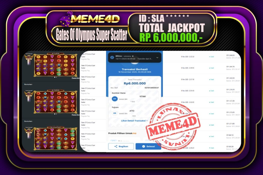 Bukti Jp MEME4D Slot Online 16 November 2025