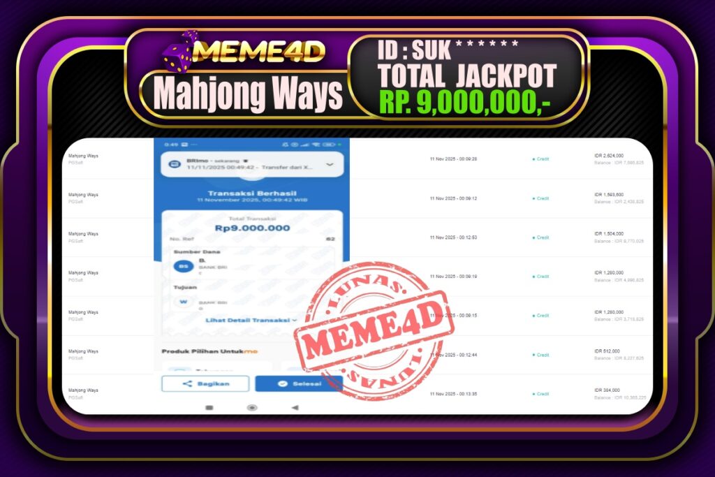 Bukti Jp MEME4D Slot Online 11 November 2025