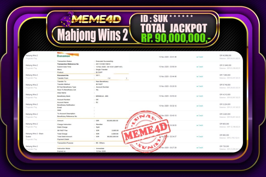 Bukti Jp MEME4D Slot Online 13 November 2025