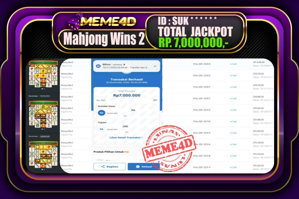 Bukti Jp MEME4D Slot Online 16 November 2025