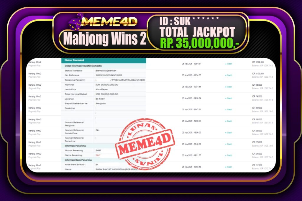 Bukti Jp MEME4D Slot Online 26 November 2025