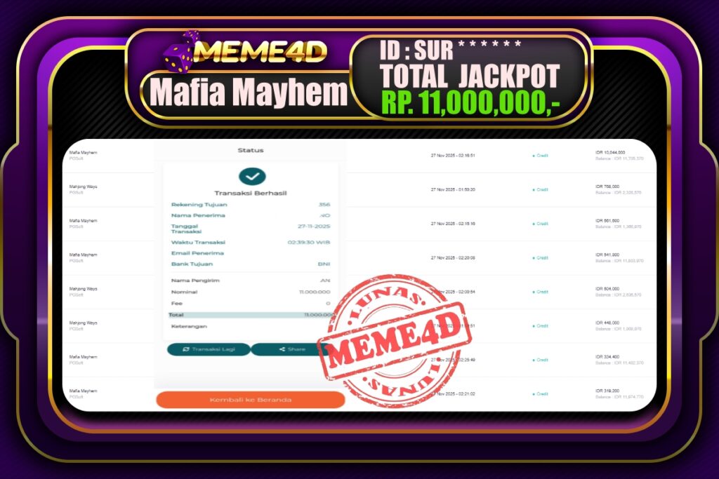 Bukti Jp MEME4D Slot Online 27 November 2025