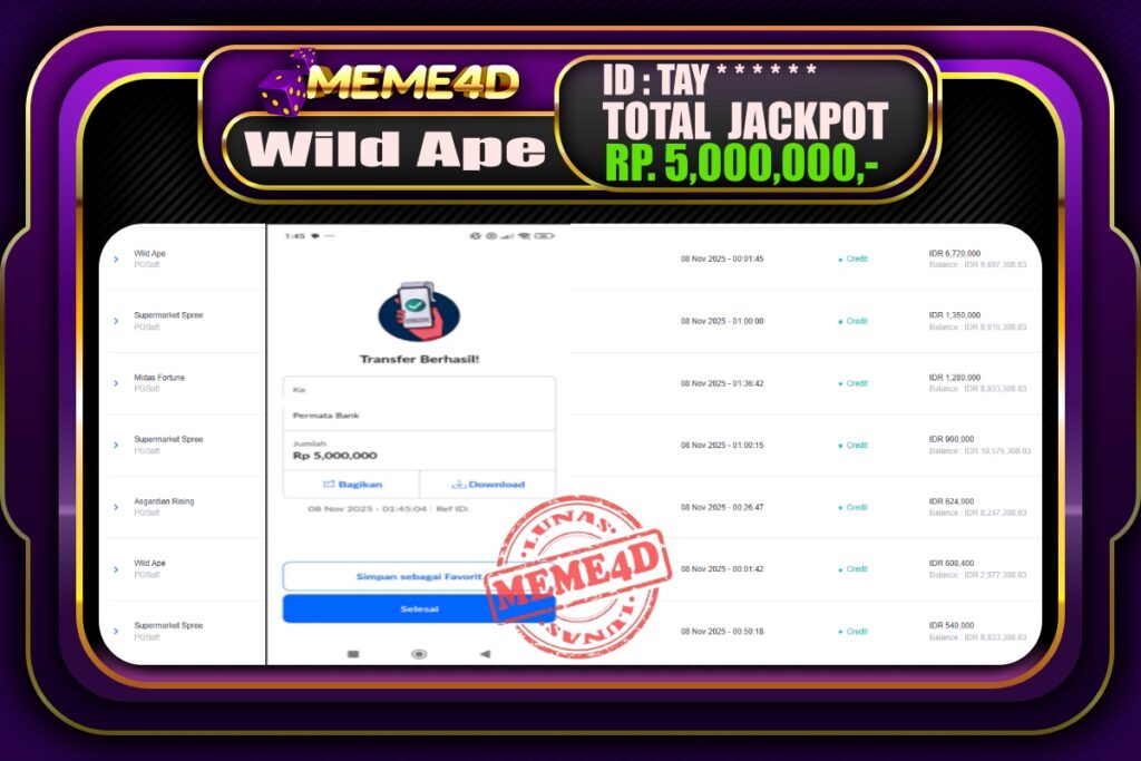 Bukti Jp MEME4D Slot Online 08  November 2025