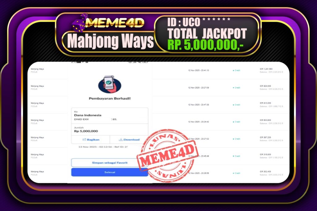 Bukti Jp MEME4D Slot Online 13 November 2025