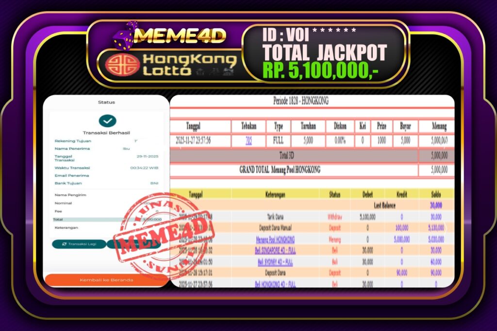 Bukti Jp MEME4D Togel Online 29 November 2025