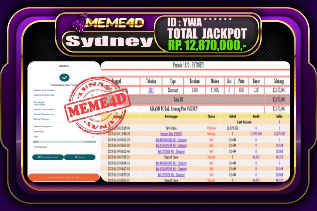 Bukti Jp MEME4D Togel Online 25 November 2025