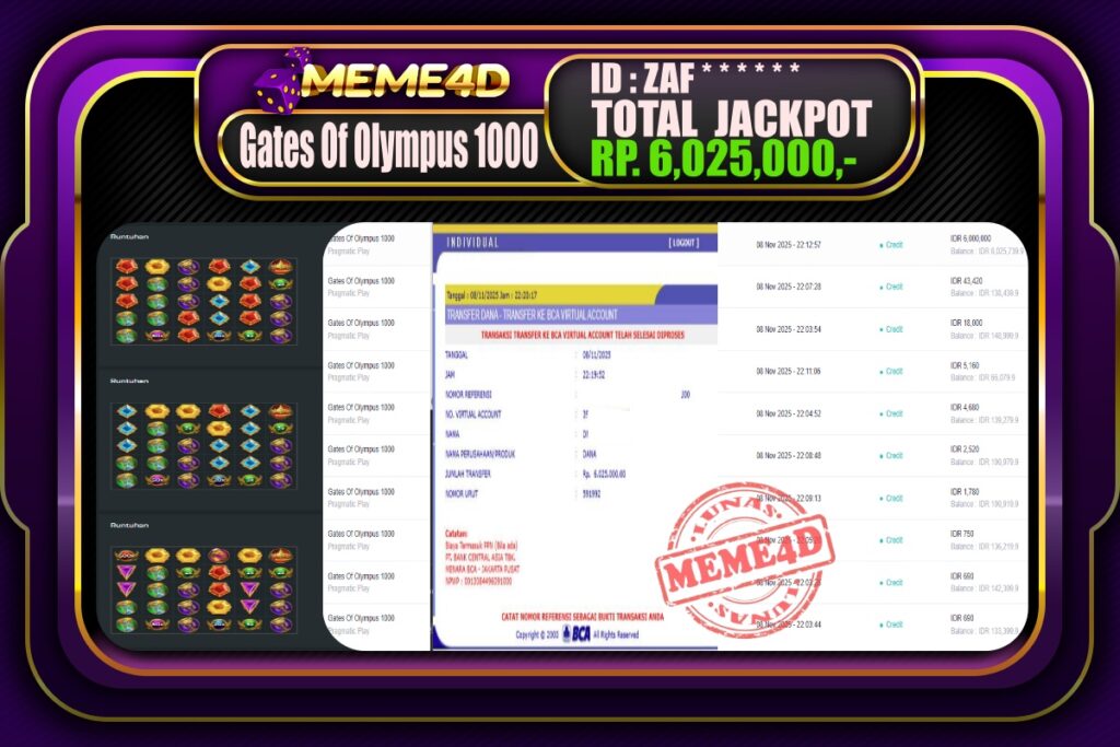 Bukti Jp MEME4D Slot Online 09 November 2025