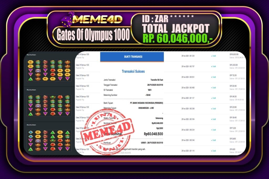 Bukti Jp MEME4D Slot Online 26 November 2025