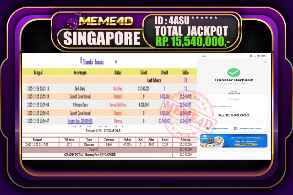 Bukti Jp MEME4D Togel Online 26 Desember 2025