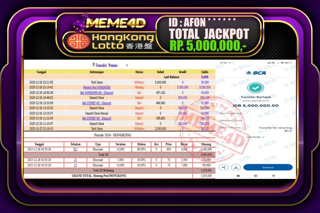 Bukti Jp MEME4D Togel Online 27 Desember 2025