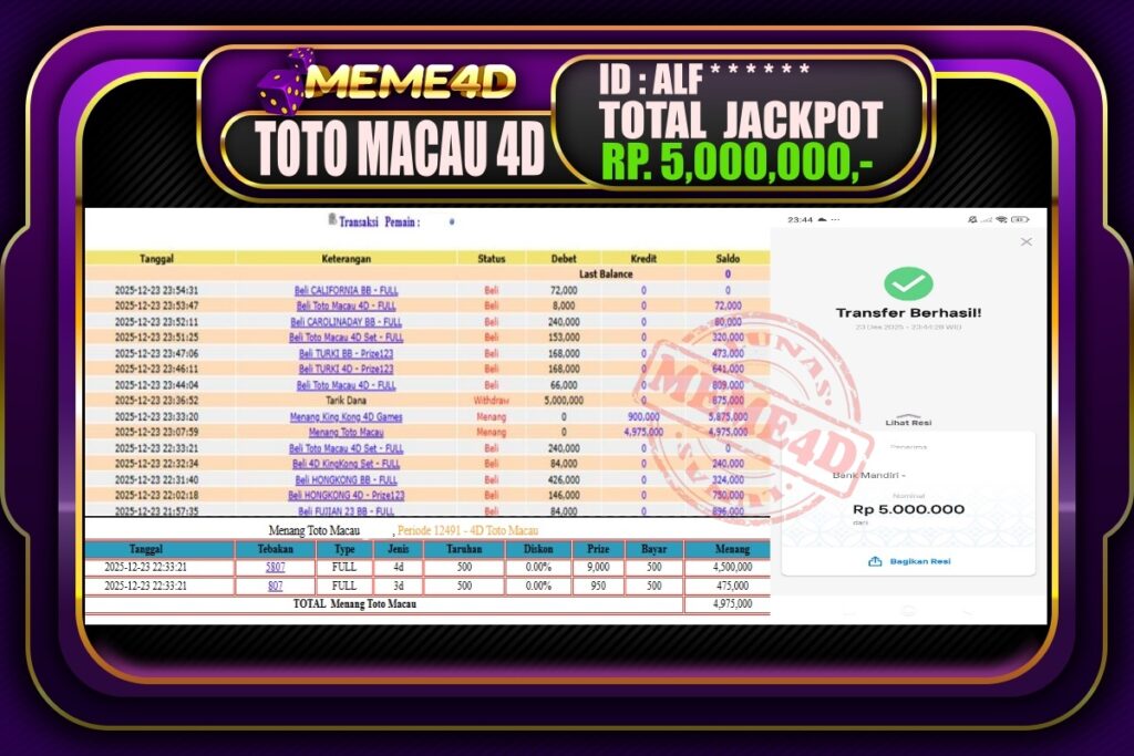 Bukti Jp MEME4D Togel Online 24 Desember 2025