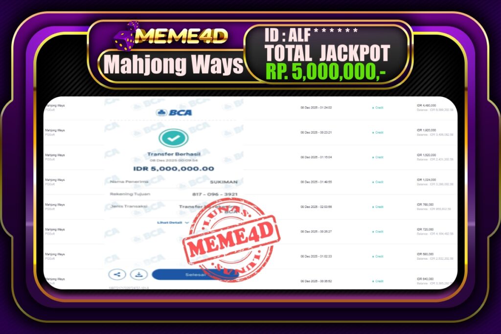 Bukti Jp MEME4D Slot Online 08 Desember 2025