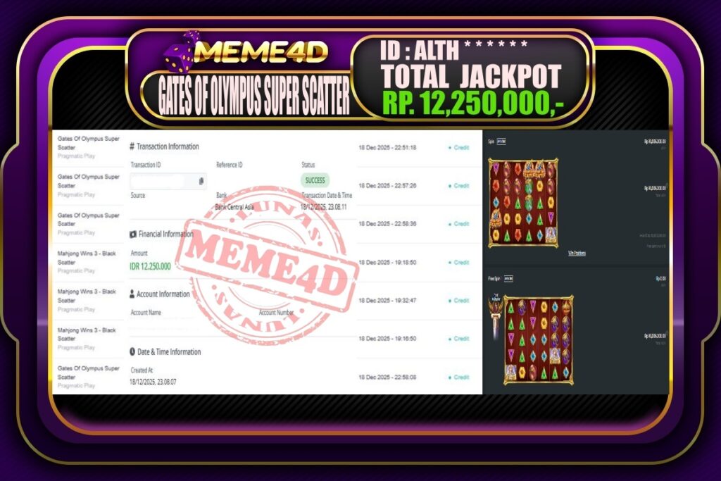 Bukti Jp MEME4D Slot Online 19 Desember 2025