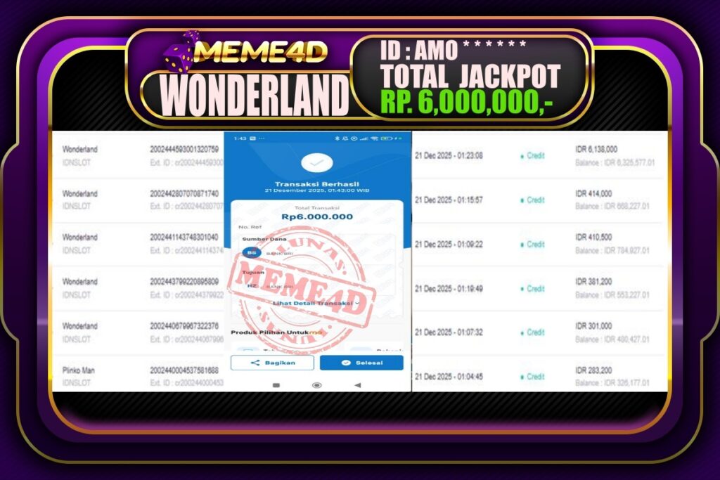 Bukti Jp MEME4D Slot Online 21 Desember 2025